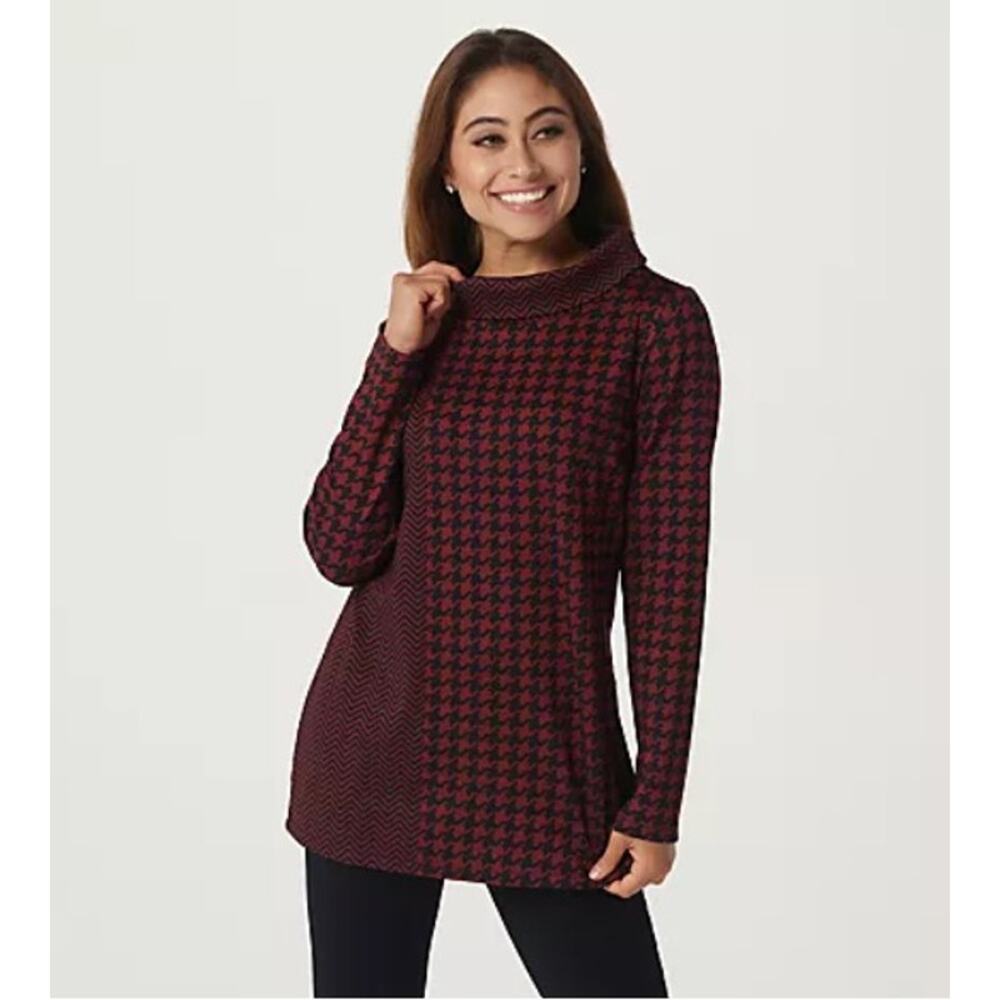 Susan Graver Ponte Knit Houndstooth Tunic Top, Size L